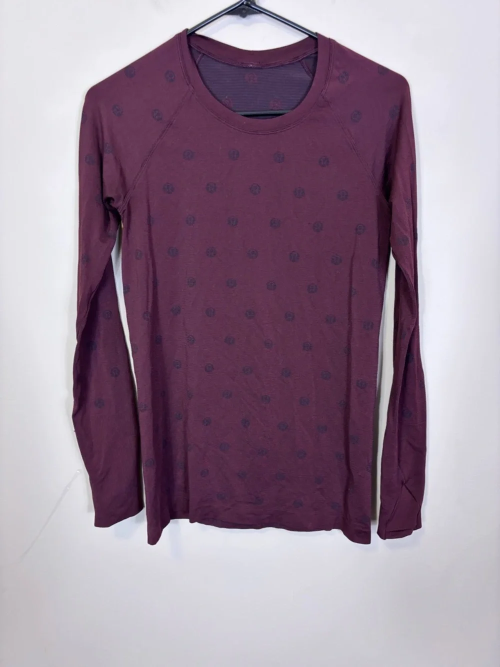 lululemon athletica Long Sleeve Crewneck Top Maroon Top with Logo Dot Print 8